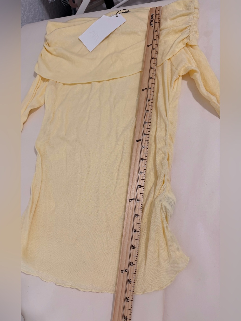ZARA Soft Light Yellow Off-Shoulder Boat Neck Long Sleeve Top - Picture 5 of 7